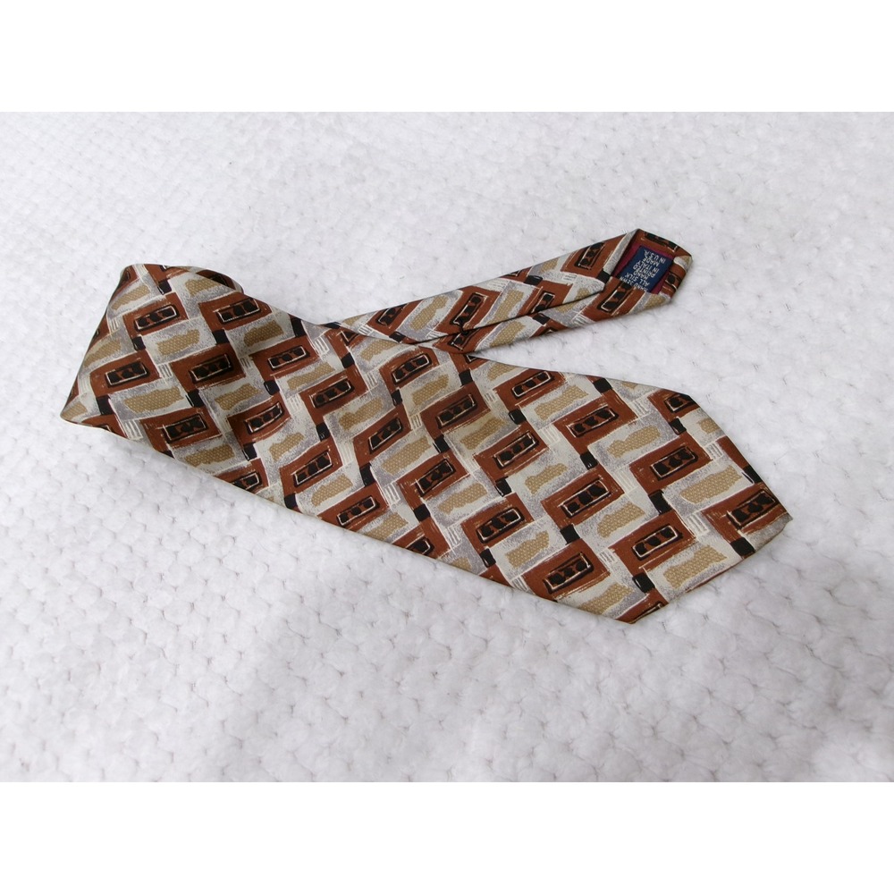 Harken Ltd Mens 3.75x56 Tie Brown Geometric Abstract Silk Hand Printed Italy USA